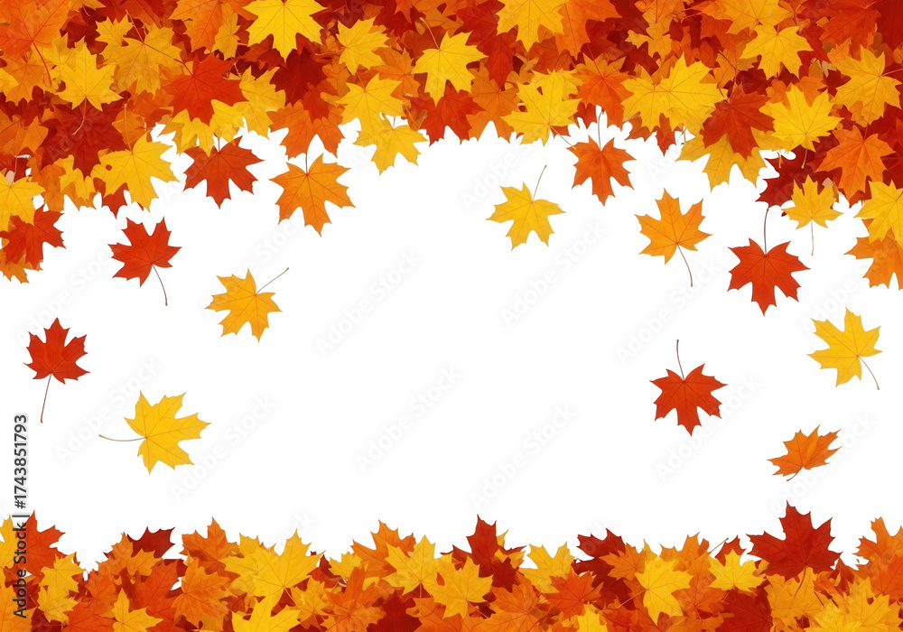 Fototapeta premium Autumn leaves falling border isolated on a transparent background