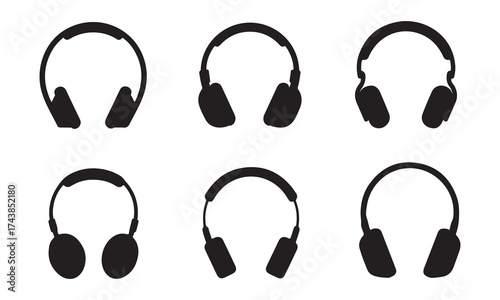 Headphones silhouette vector, headphone icons set