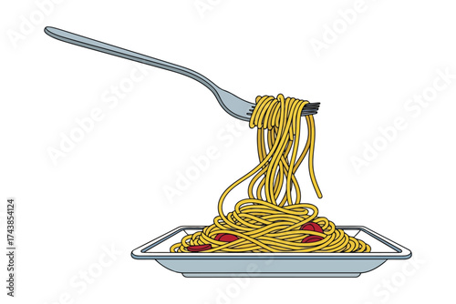 Vector art of delicious spaghetti with tomato sauce served on a plate, a culinary delight