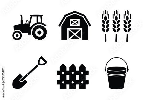 Farm scene vector icons set scalable illustration for agriculture and rural themed projects eps silhouette vector illustration white background