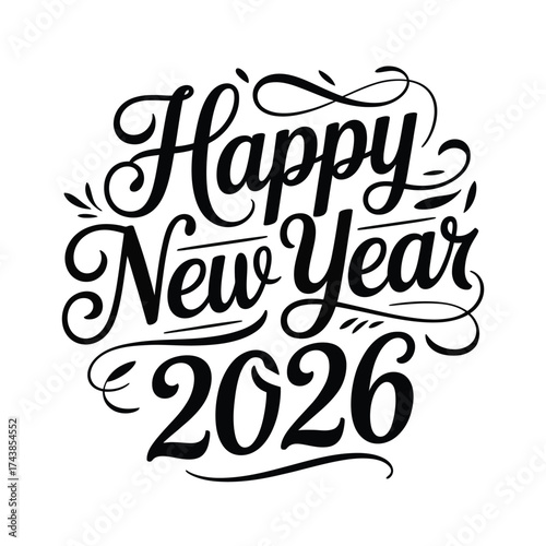 Elegant vector illustration of happy new year 2026 typography scalable for festive designs silhouette vector illustration white background