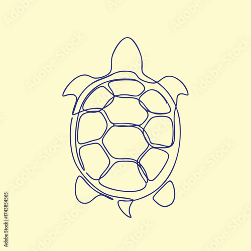 Minimalist Line Drawing of a Sea Turtle with Detailed Shell and Flippers on a Light