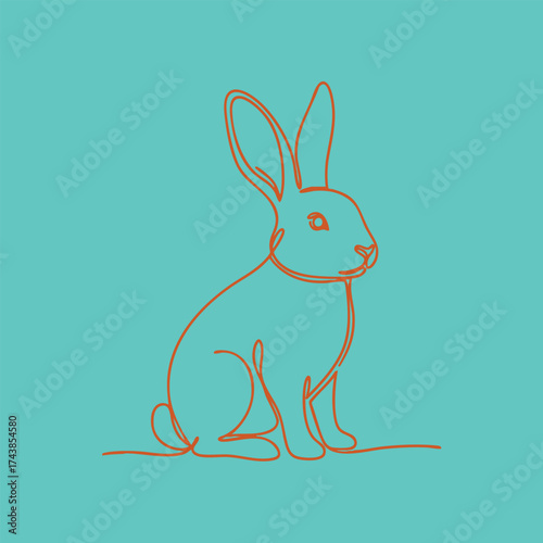 Minimalist Line Drawing of a Sitting Rabbit with Tall Ears on a Solid