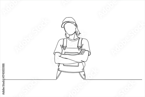 Vector art of continuous line drawing of female construction worker minimalist design