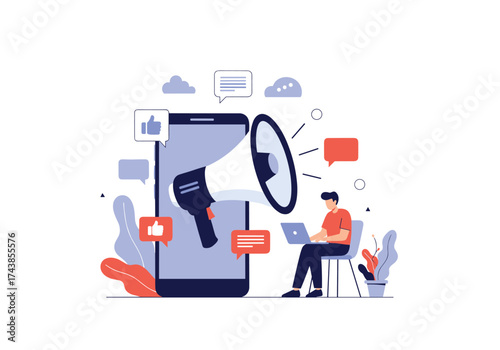 Digital marketing strategy with megaphone advertisement on smartphone.