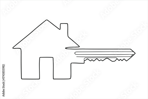 Vector art of key with house shape is a symbol of real estate and home ownership