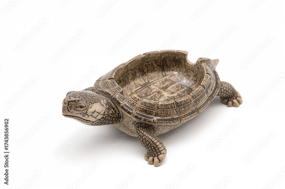 Naklejka premium Textured ashtray designed like a turtle on a white backdrop