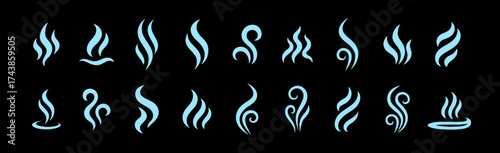 Smoke and steam vector icon set.  Heat, hot, cooking symbol vector.