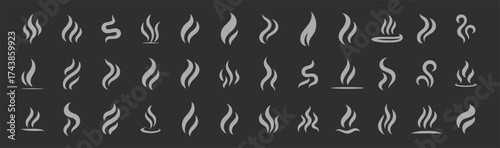 Smoke steam icon set vector hot aroma heat design on transparent background