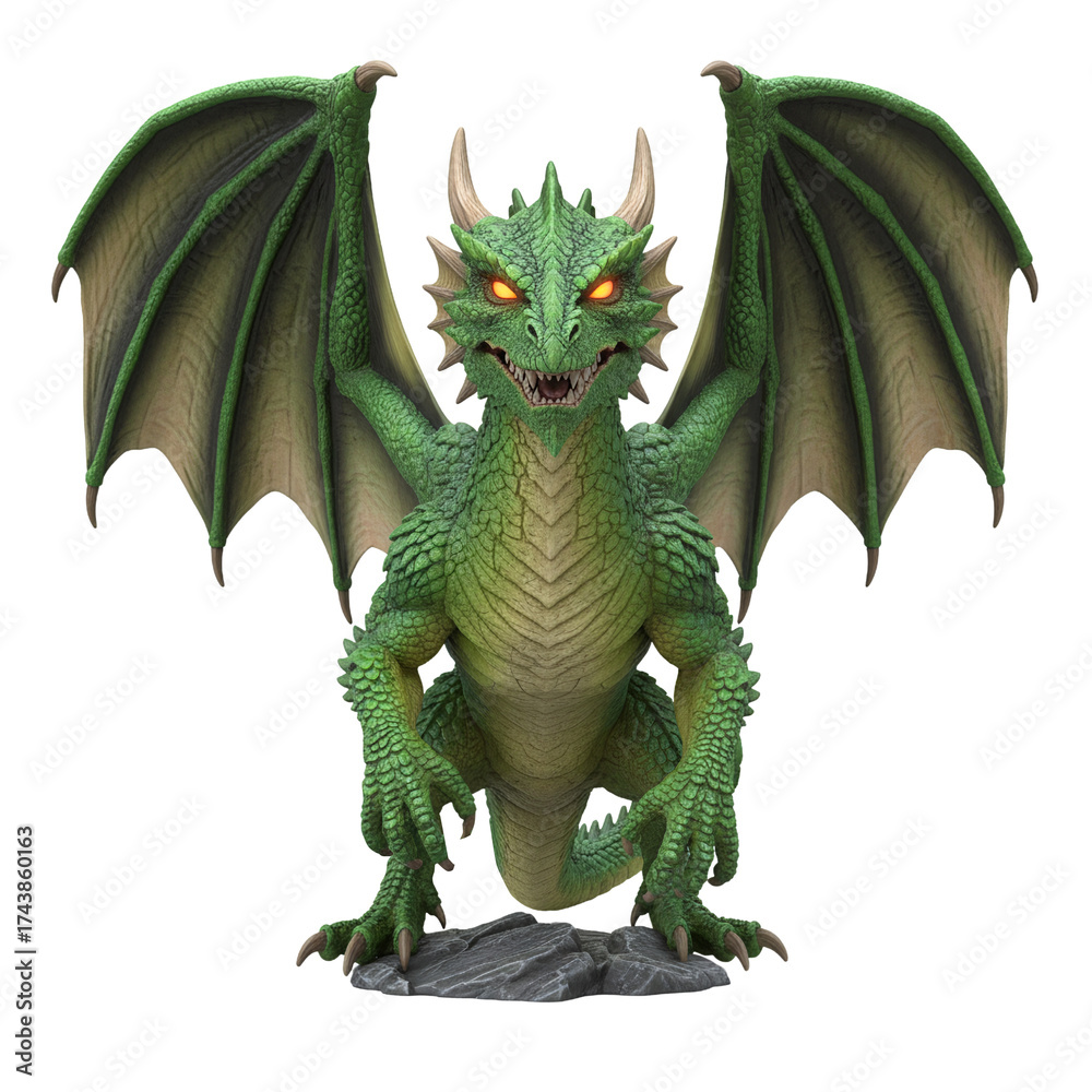 Fototapeta premium Green dragon fantasy creature toy model