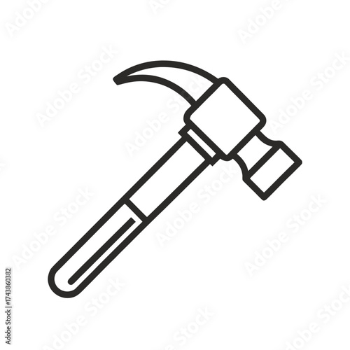 Outline vector icon of a claw hammer. Line art of a claw hammer. Vector illustration of a claw hammer labor instrument.