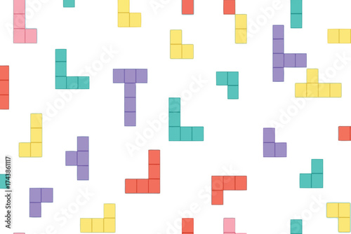 Vector art of colorful tetris block pattern, a playful and vibrant design element for backgrounds