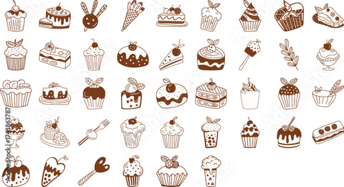 Delightful hand-drawn dessert doodles for menus, stationery, and party invitations