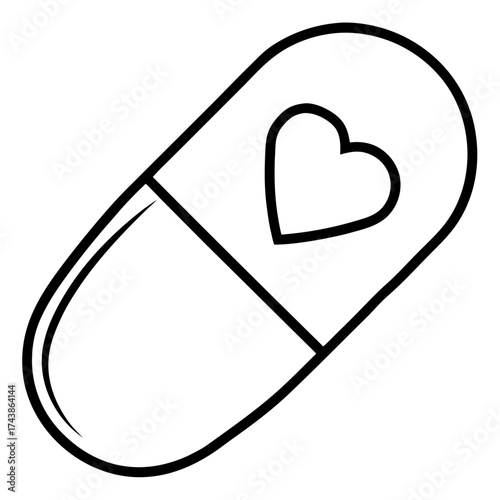 Love pill illustration for healthcare and pharmaceutical industry a black and white symbolic representation of healthy romance