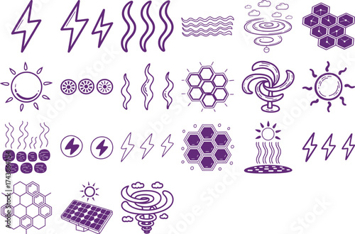 Illustrative icons of renewable energy sources for eco-friendly power solutions