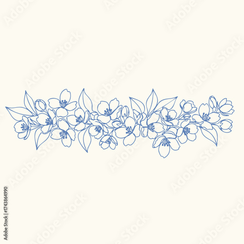 Elegant floral border design featuring detailed line art of blooming flowers and leaves for decorative purposes