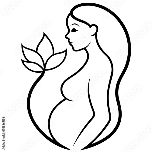 Elegant Pregnancy Line Art Design with Lotus Flower Symbolizing Fertility Motherhood and New Life