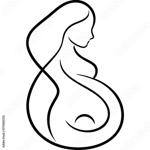 Elegant line art of a pregnant woman representing motherhood and new life coming into the world