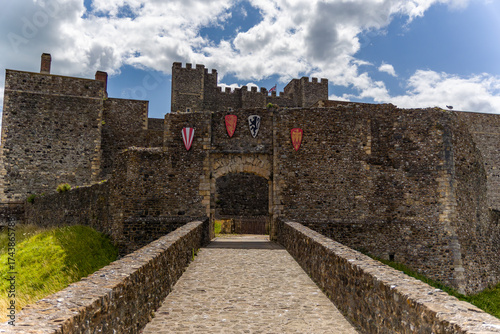 Fotografie Sunny day view of the historic fortifications of Dover Castle in the English cou