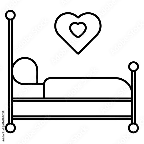 Elegant Line Art Depicting Bed with Heart Shape Symbolizing Love and Affection for Wellness