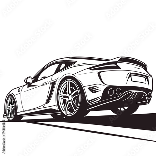Sleek modern sports car silhouette viewed from the rear three quarters angle
