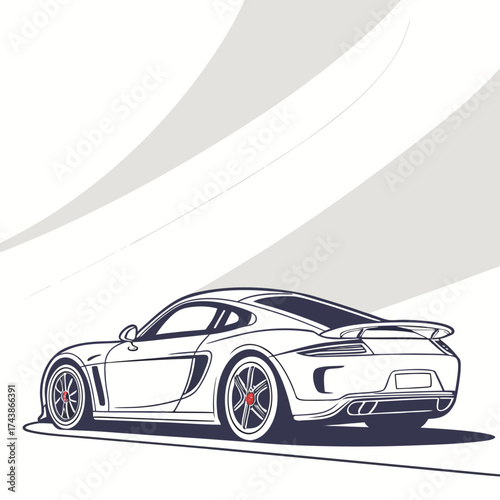 Sleek modern sports car silhouette viewed from the rear with dramatic lighting and abstract background
