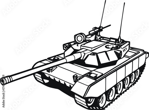 Detailed illustration of a modern military main battle tank with a long cannon