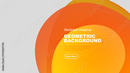 Abstract orange geometric background. Text reads Geometric Background with sample text, plus button. Simple design, modern aesthetic.