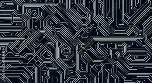 An intricate network of futuristic glowing digital circuits representing data flow and technological advancement.
