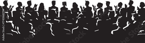 Audience clapping in silhouette rows crowd applause