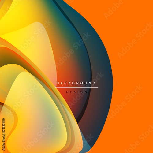 Abstract colorful layers create dynamic visual effect. Orange, yellow, teal hues blend smoothly. Modern design element for backgrounds.