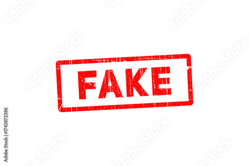 A red rubber stamp with the word fake in bold red letters, isolated on transparent background