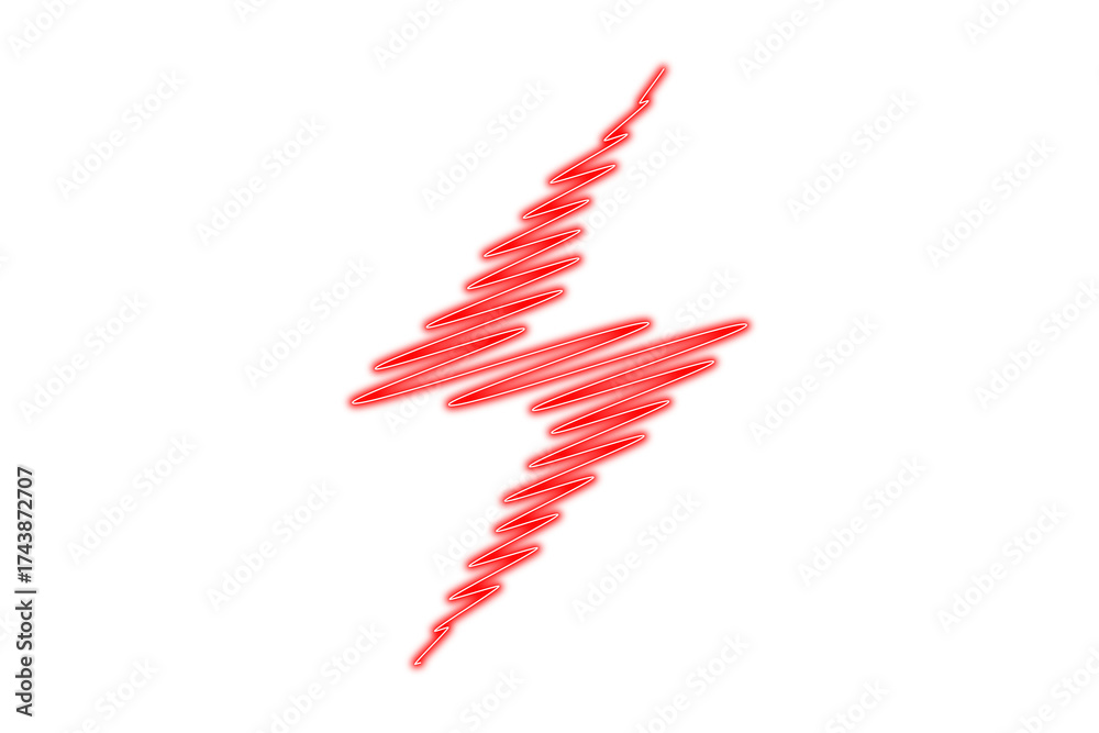 Fototapeta premium A glowing red lightning bolt symbol with scribble style, isolated on a transparent background, representing energy and power