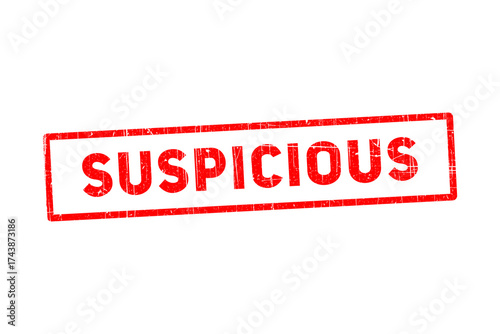 Red rubber stamp with the word suspicious in bold red letters, isolated on transparent background