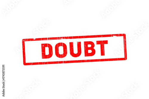 Fototapeta Red rubber stamp with the word doubt printed in bold red letters, isolated on tr