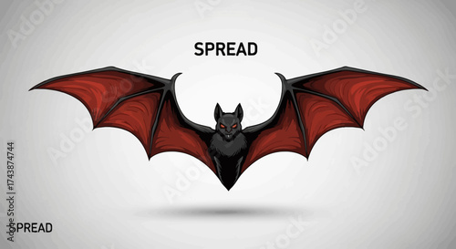 A stylized illustration of a bat with outstretched wings against a neutral background.
