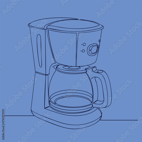 Coffee maker with a glass carafe and control panel, designed for brewing hot beverages in a modern kitchen setting