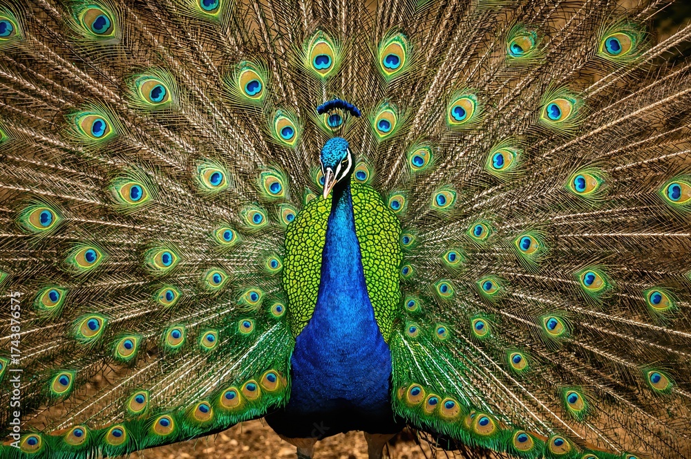 Fototapeta premium Colorful bird flaunting its spectacular plumage