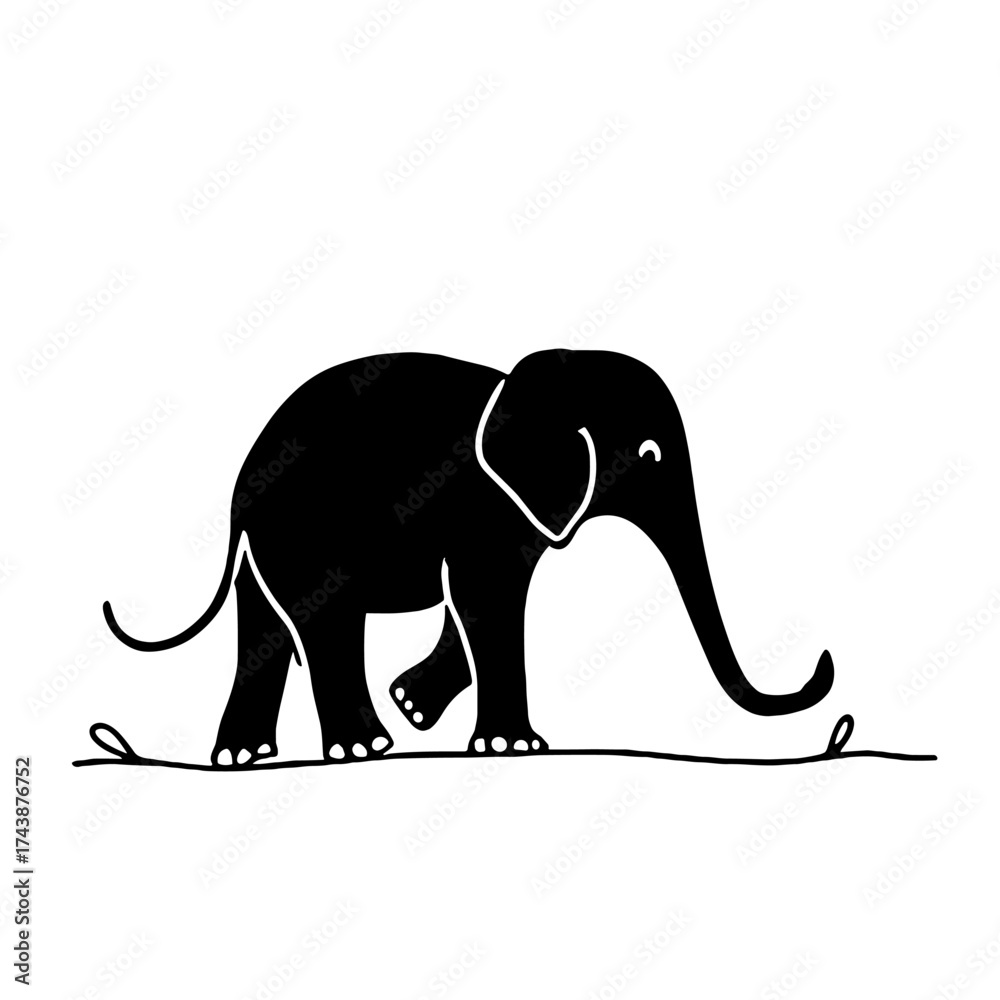 Fototapeta premium Asian Elephant. Asian Elephant simple black and white line art vector logo
