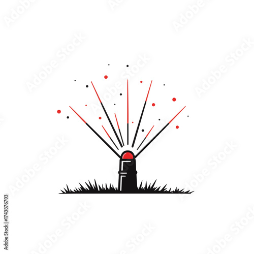 Minimalist sprinkler spraying water in yard, modern simplicity