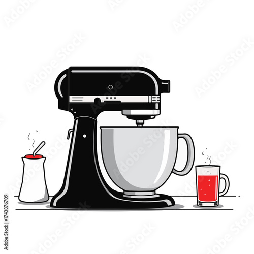 Stylish stand mixer preparing ingredients on minimalist counter, baking joy