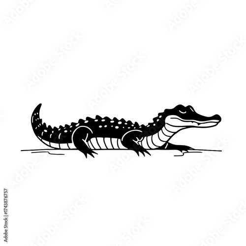 American Alligator. American Alligator simple black and white line art vector logo