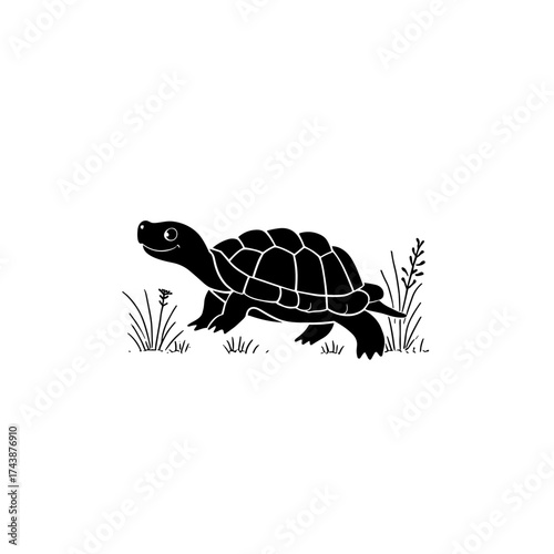 Snapping Turtle. Snapping Turtle simple black and white line art vector logo