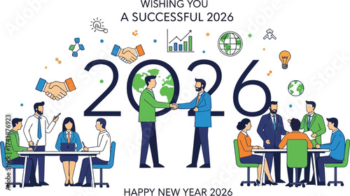 Vector art of wishing you a successful 2026 new year with business meeting