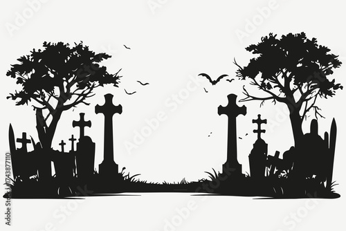 cemetery silhouette sketch illustration vector