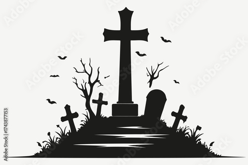 cemetery silhouette sketch illustration vector