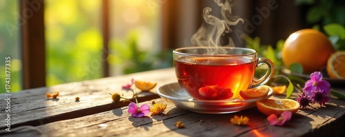 Wallpaper Mural Sunlit Herbal Tea Cozy Wellness Ritual with Dried Flowers and Citrus on Rustic Wood Torontodigital.ca