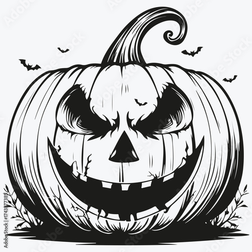 scary pumpkin for Halloween sketch illustration vector