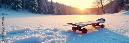 Wallpaper Mural Solitary Skateboard in a Snowy Winter Wonderland Peaceful Winter Landscape with Long Shadows and Glistening Ice Torontodigital.ca