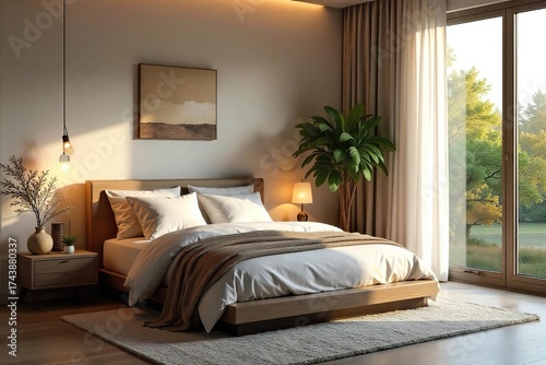 Wallpaper Mural Serene Bedroom Sanctuary Soft Lighting, Calming Colors, and Natural Textures Promote Relaxation and Healthy Sleep for Ultimate Well-being Torontodigital.ca